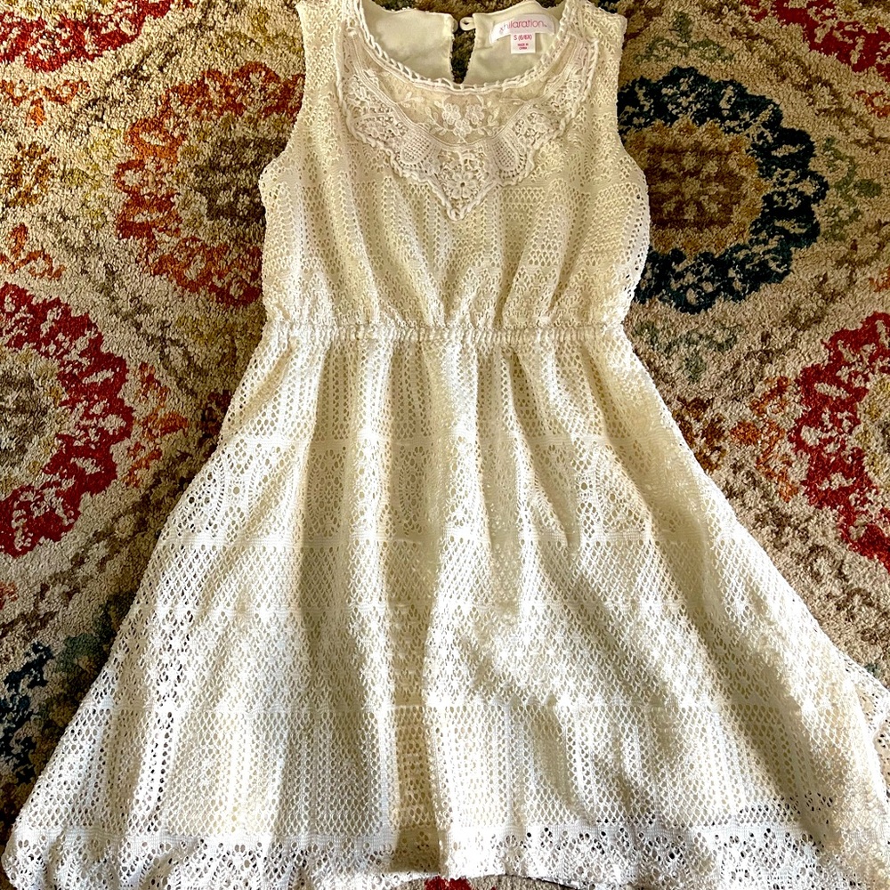 Cream lace dress.